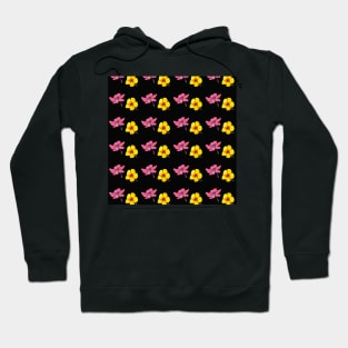 Hibiscus Flower Pattern in Watercolors and a black background Hoodie